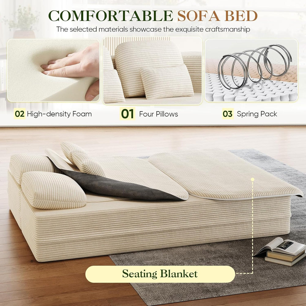 Antetek Convertible Sleeper Sofa, Modern Folding Futon Corduroy Floor Foam Co...