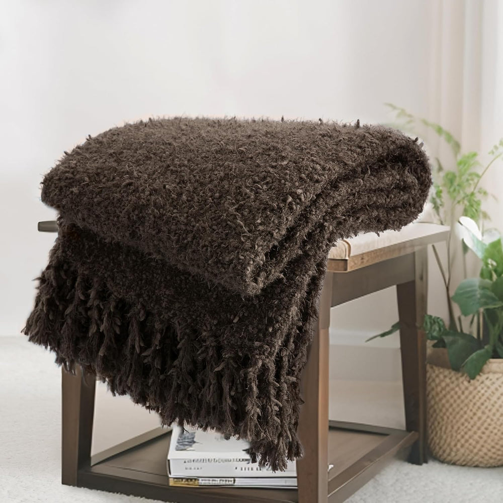 Soft Knit Throw Blanket for Couch with Tassels 60"x80"
