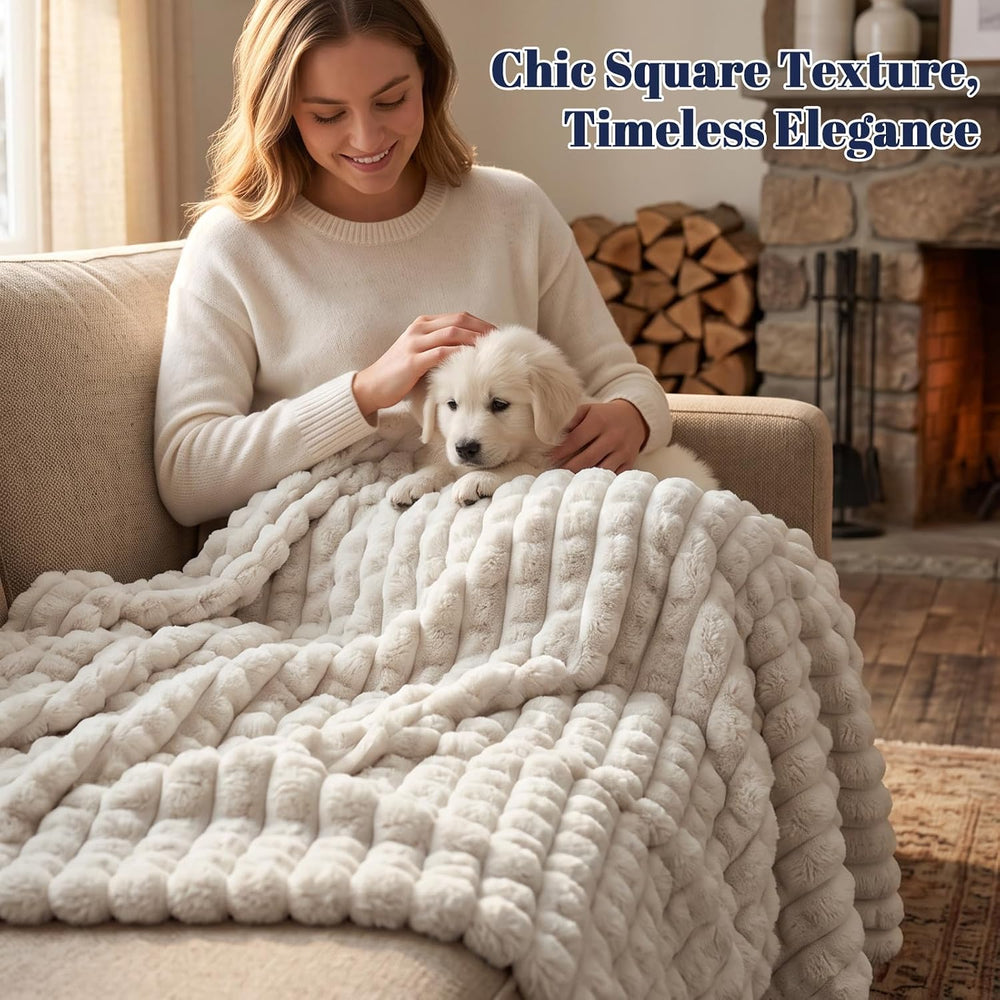 PHF Luxury Soft Fleece Blanket King Size for Bed No-Shed Oak 108"x90"