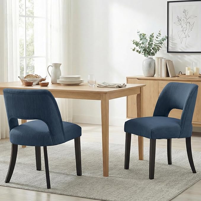 keoni Wooden Dining Chairs Set of 6, Mid Century Modern Upholstered Dining Ro...