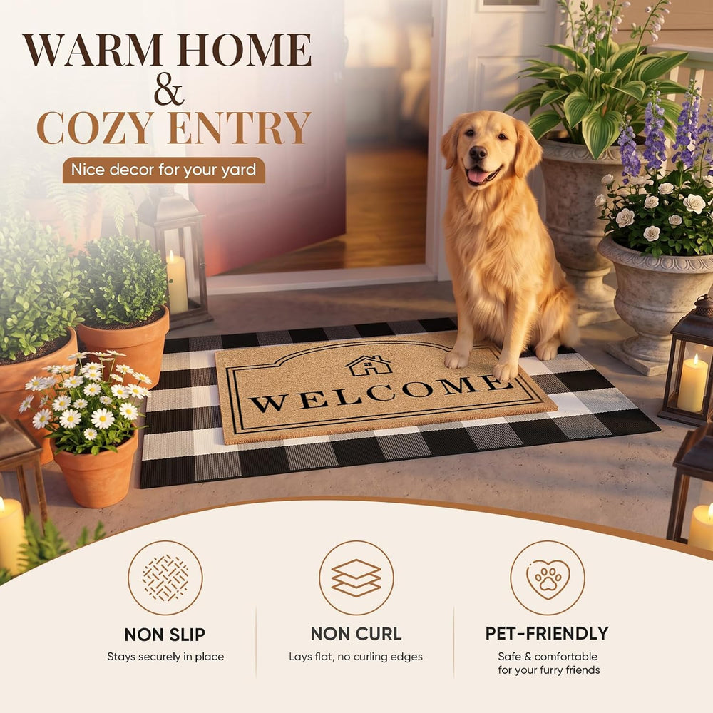 2 Pcs Layered Coir Front DoorMat Set, 0.6" Extra Thick & Non Slip Ba...