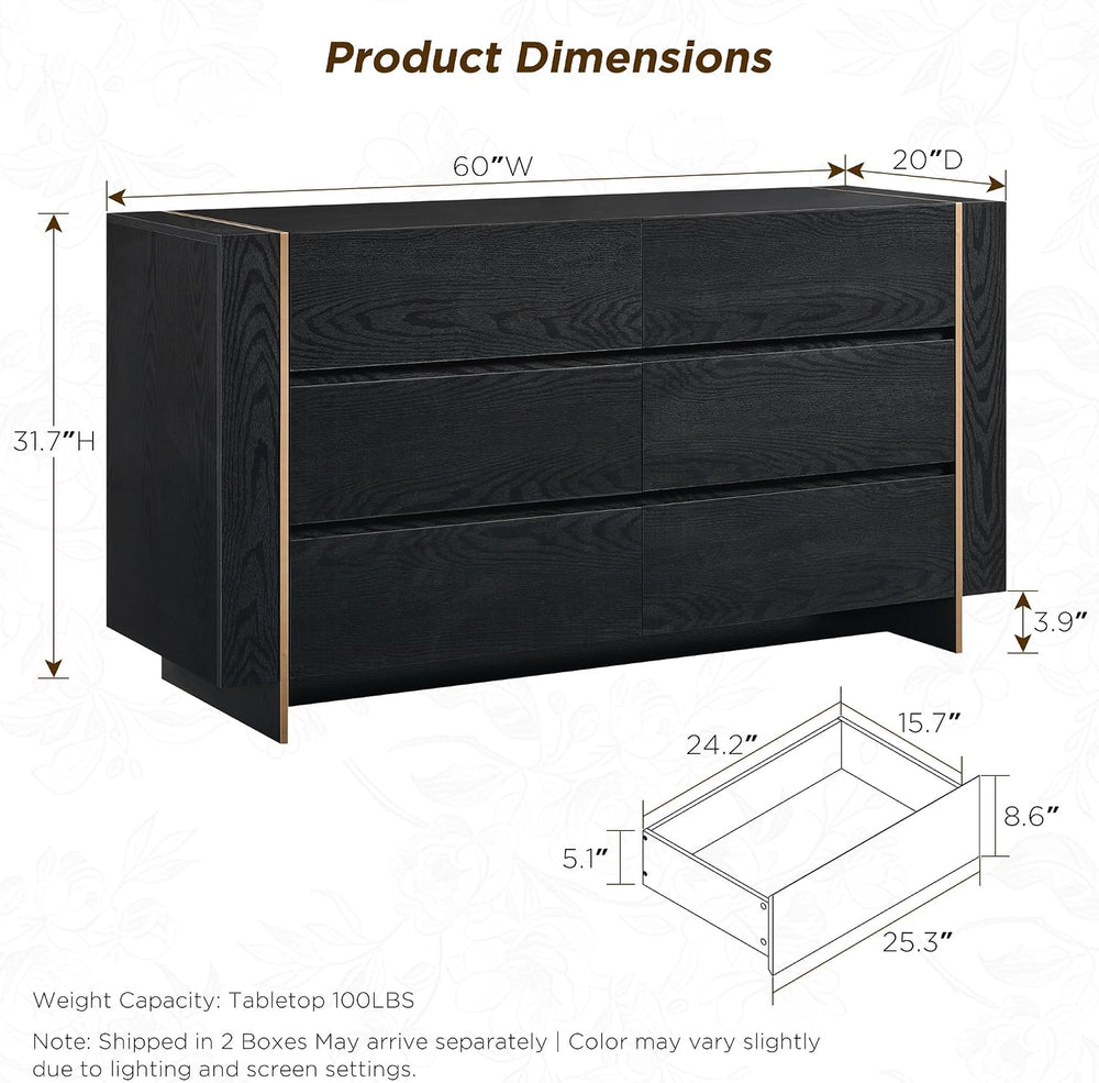 OKD 60" Modern 6 Drawer Dresser for Bedroom, 20" Depth for More Sto...