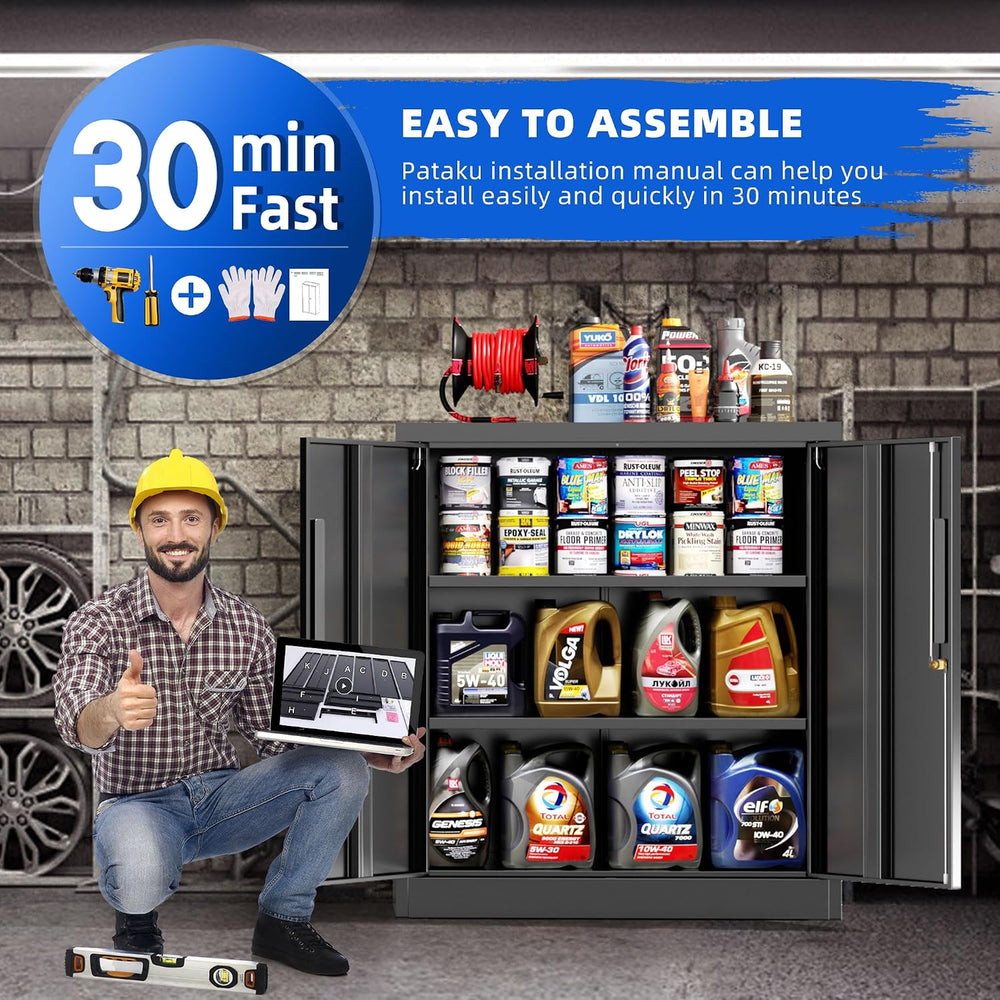 Pataku Metal Storage Cabinet, Garage Cabinet with Doors and Shelves 36" ...