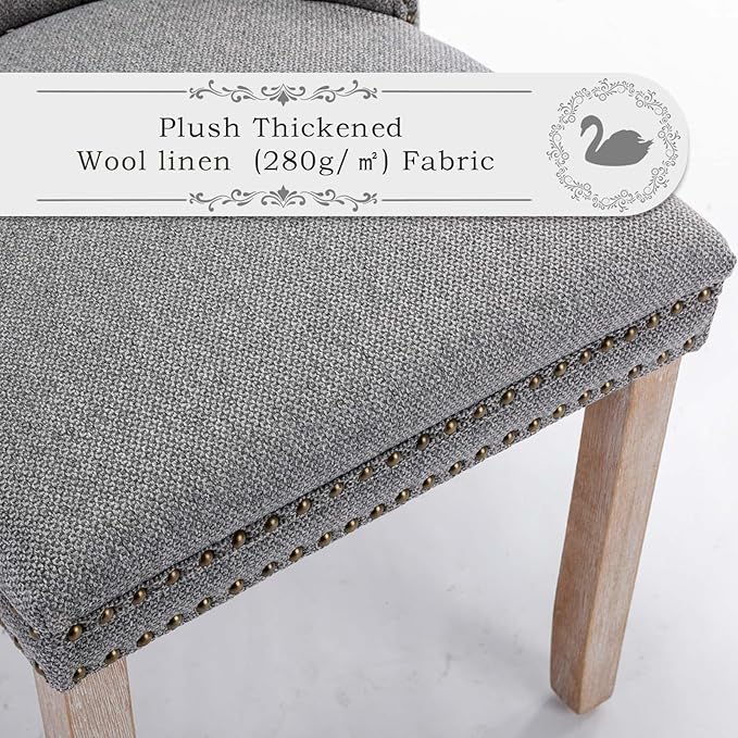 Linen Upholstered Dining Chairs Set of 6, Modern Style Kitchen Side Chairs wi...