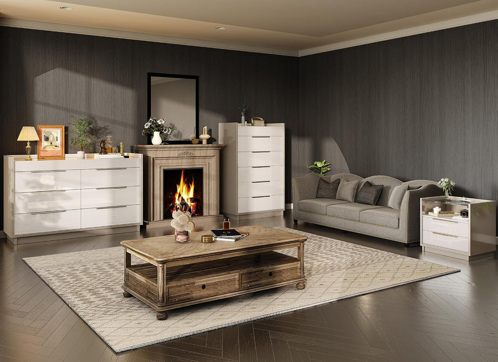 AMERLIFE 3-Piece Bedroom Set, 8 Drawer Dresser & Nightstands, Cream &...