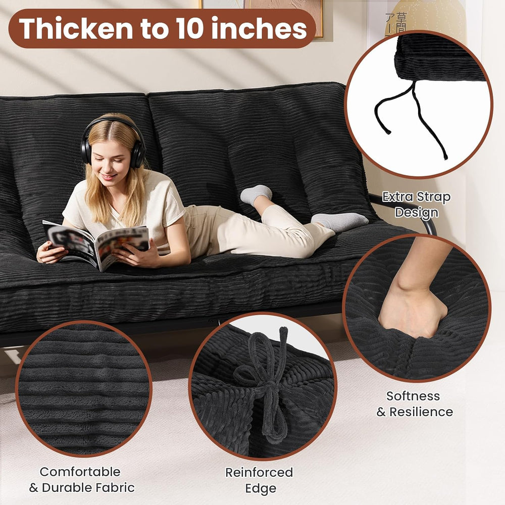 8" Futon Mattress Queen Size,Futons Sofa Couch Bed with Straps, Thick Co...