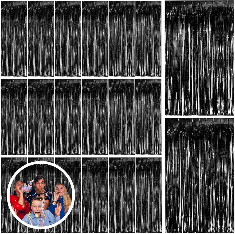 20 Pack Black Party Streamers Backdrop Tinsel Foil Fringe Curtains Halloween ...