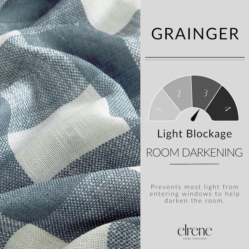 Grainger Buffalo Check Blackout Window Curtain, Chambray - 52" W x 84&qu...