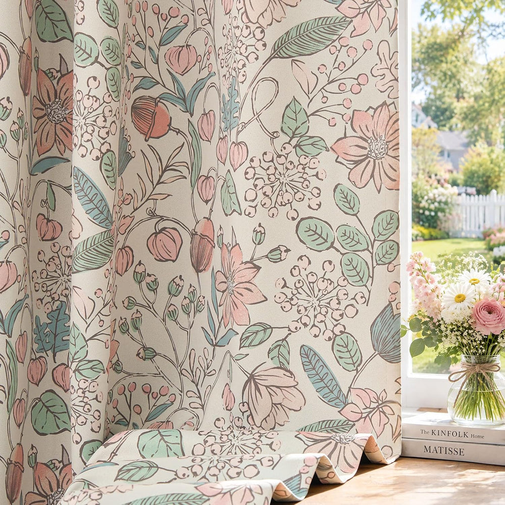JINCHAN Pink Blackout Curtains Floral Drapes Farmhouse 84 Inch 2 Panels