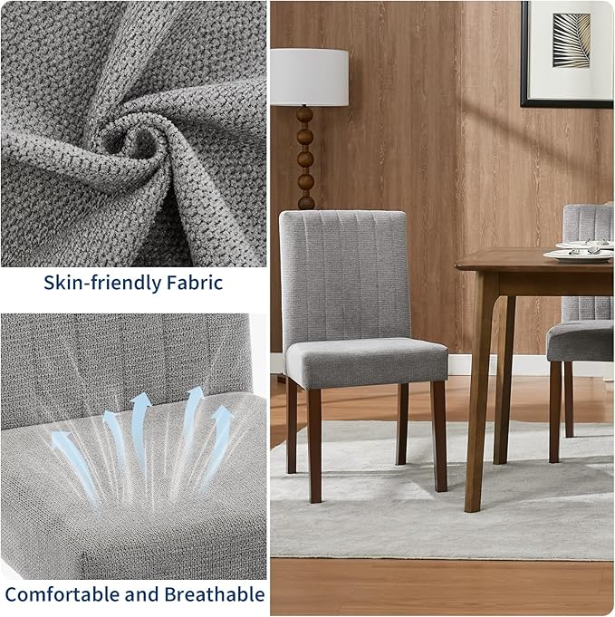 Upholstered Dining Chairs Set of 2, Modern Fabric Kitchen Side Chairs with St...