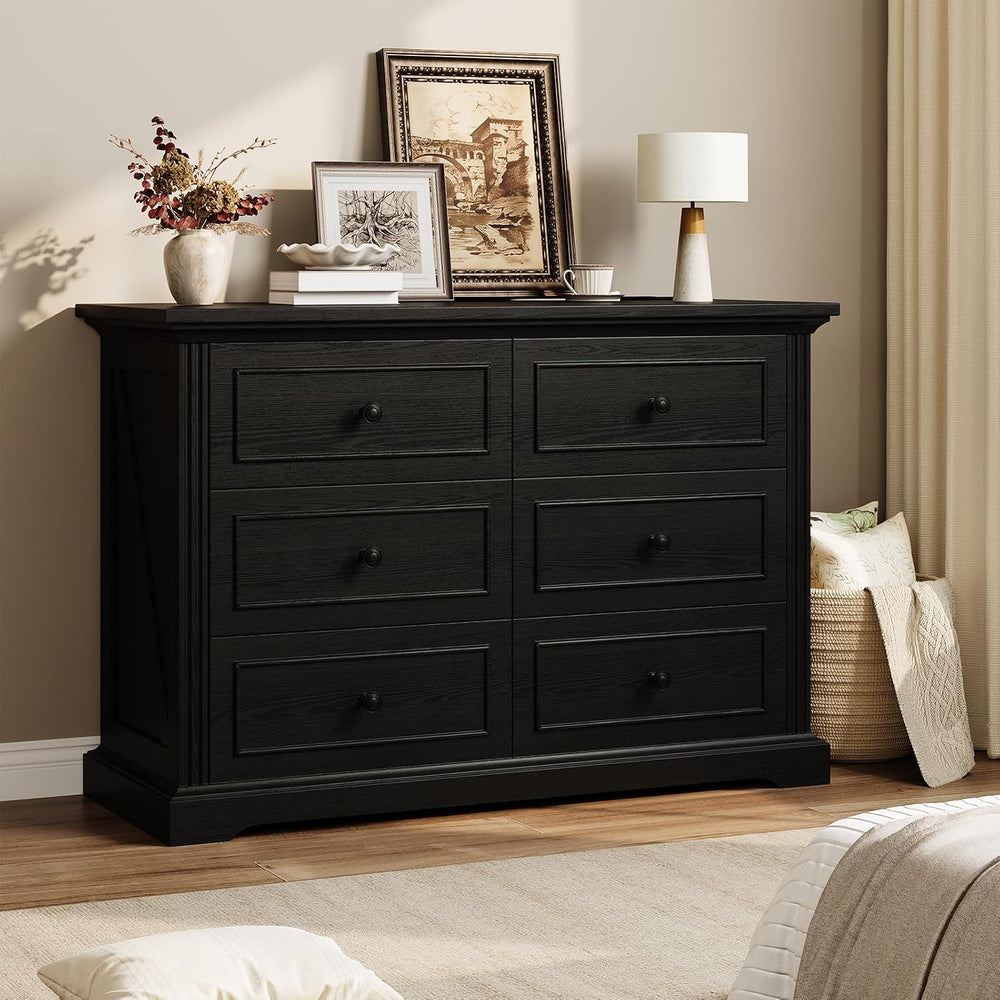 Farmhouse 6 Drawer Dresser for Bedroom, 47" Wide Wood Chest of Drawers w...