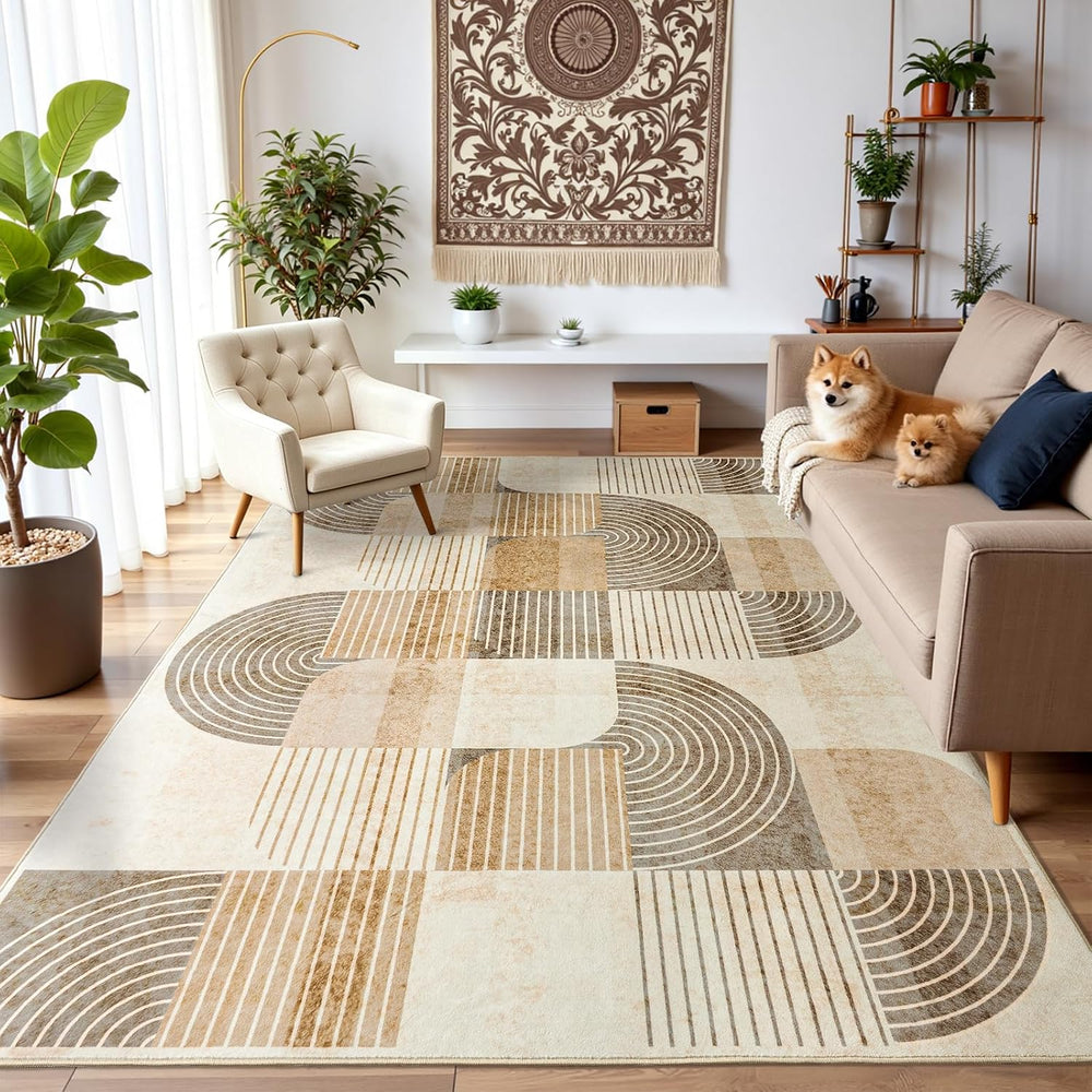 5x7 Washable Area Rugs for Living Room, Non Slip Boho Modern Rug