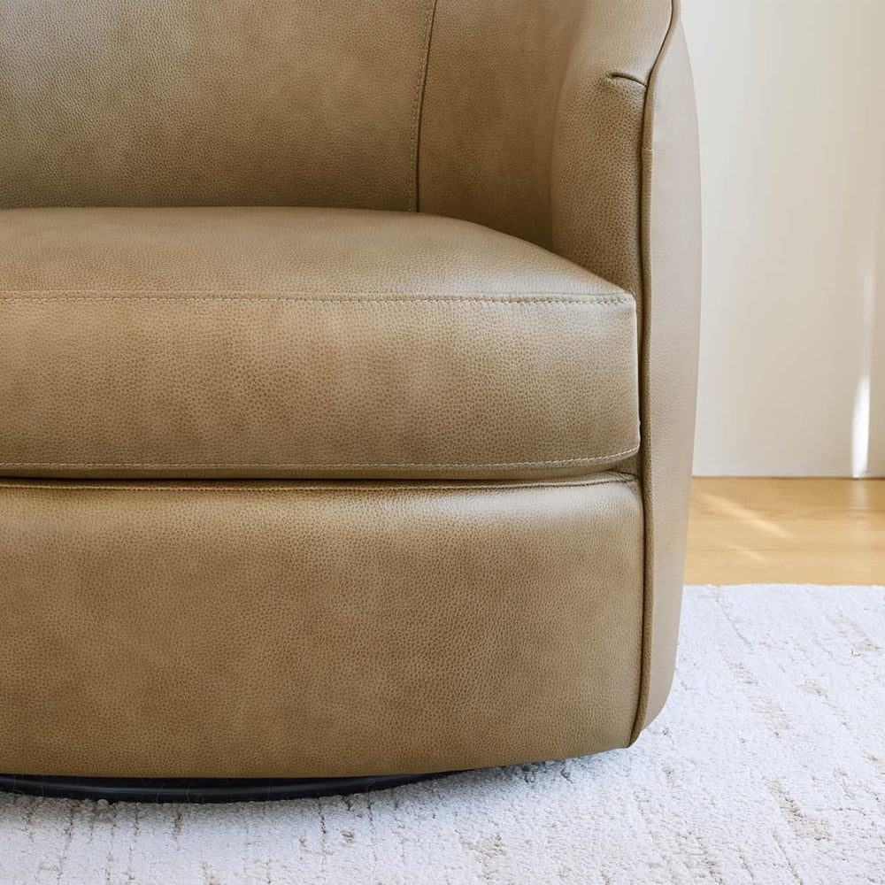 CHITA Genuine Leather Swivel Barrel Accent Chair, Fully Assembled, Mocha