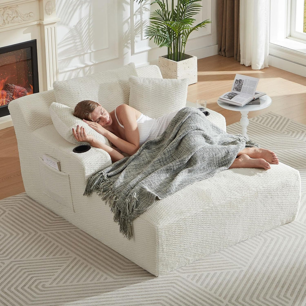 49.2" Oversized Chaise Lounge Chair Indoor,Faux Fur Boneless Reading Cha...