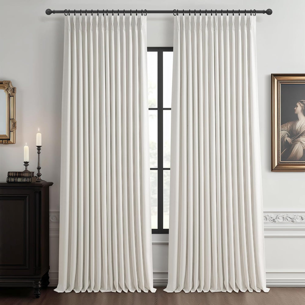 100% Blackout Linen 96 Inch Curtains 2 Panel Set for Bedroom, Modern Pinch Pl...