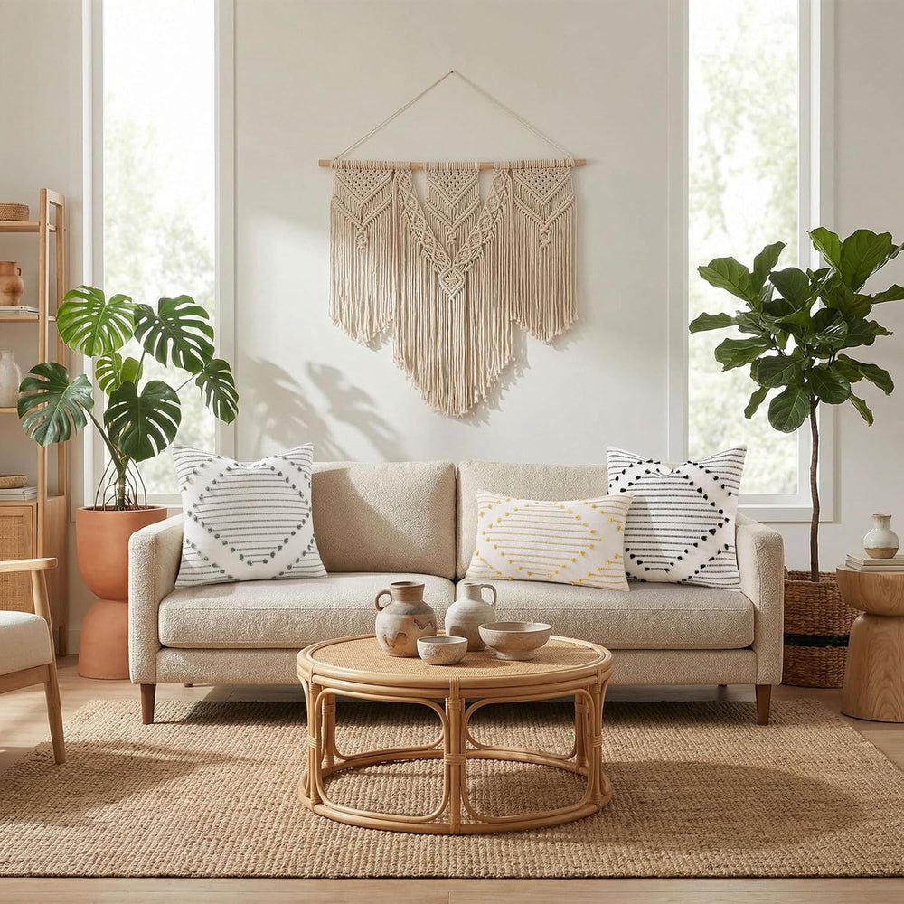 Mecatny Boho Outdoor Throw Pillow Covers 20x20 Set of 2 Beige & Cream White