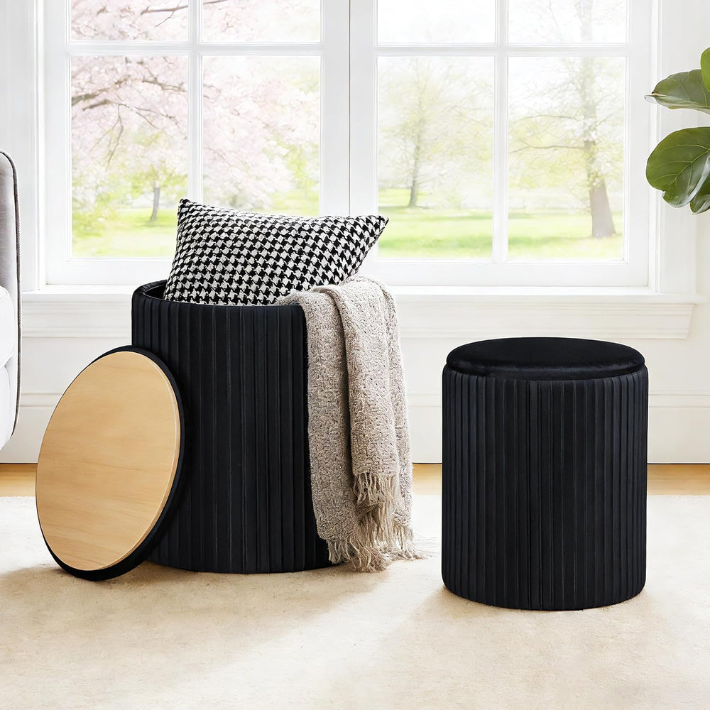 DUMOS Round Ottomans with Storage Set of 2, Vanity Stool, Foot Stool