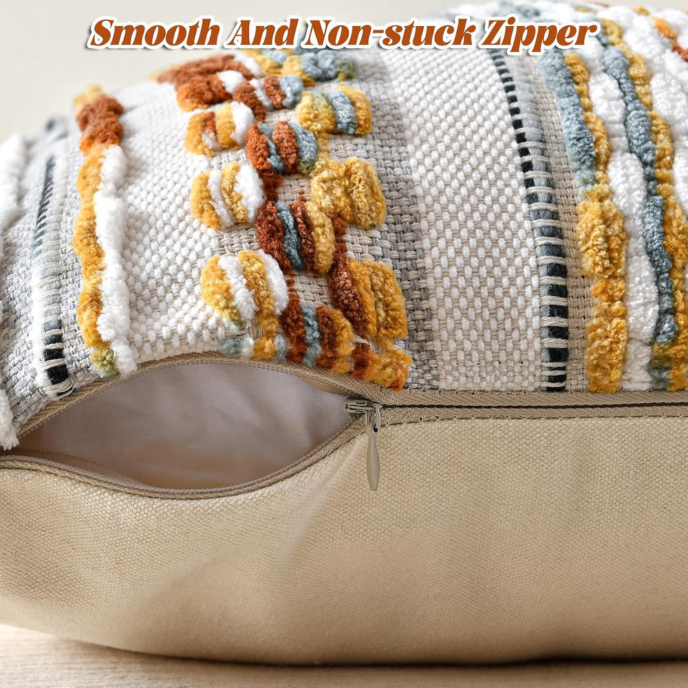 Set of 2 Chenille Striped Textured Boho Throw Pillow Covers Aesthetic with Ta...