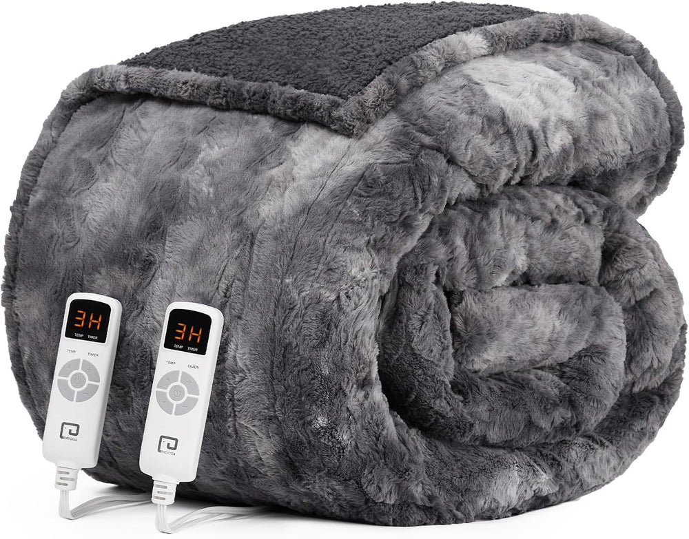 EHEYCIGA Electric Heated King Blanket, 9 Heat & 10H Auto-Off, Grey