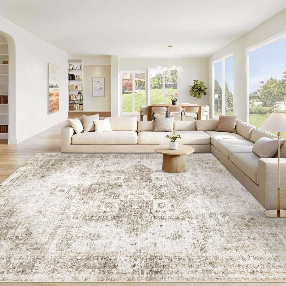 Area Rug 8x10 Washable Rug, Vintage Boho Medallion Rugs Non-Slip Soft Low Pil...