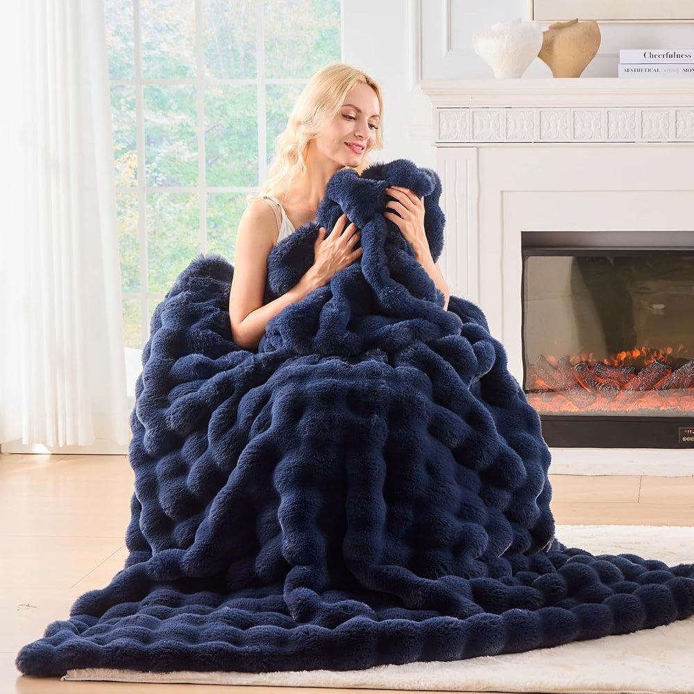 Fluffy Faux Fur Throw Blanket for Couch, Soft Plush Thick Cozy Fuzzy Luxury M...