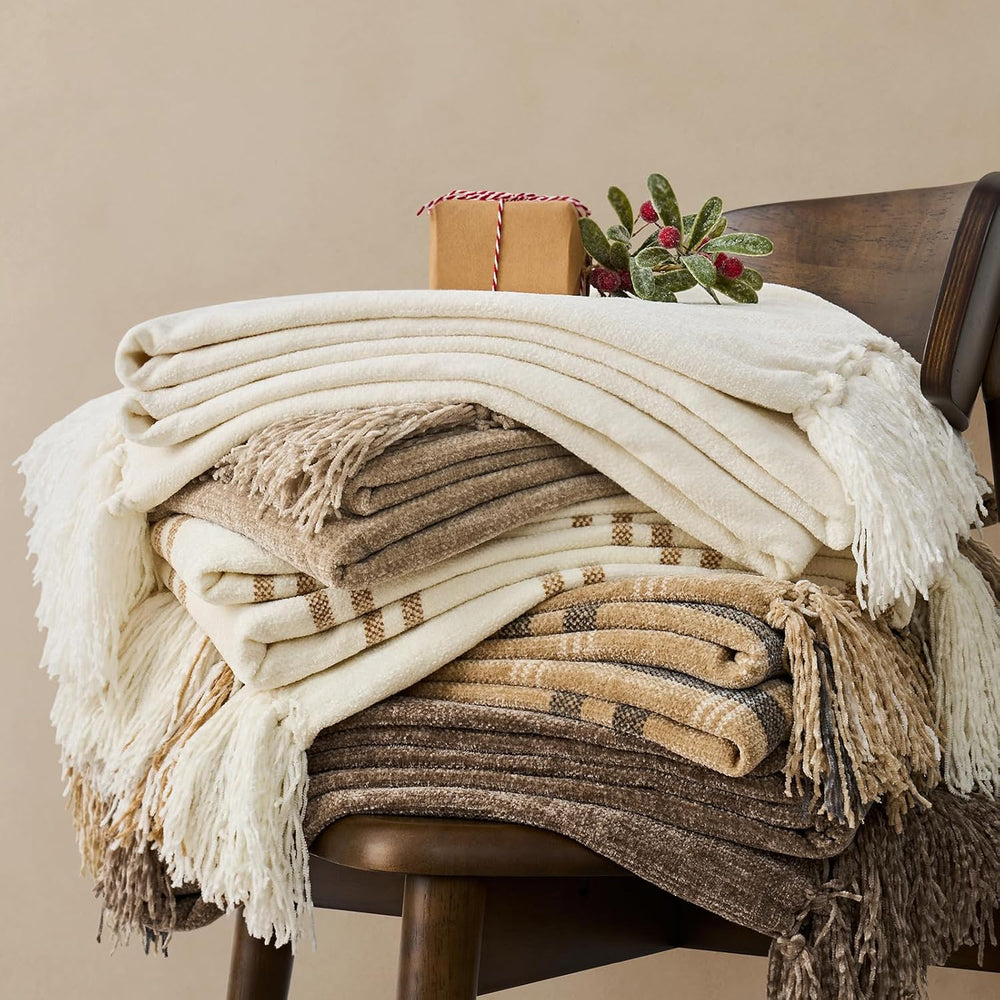 EverGrace Chenille Knit Throw Blanket for Couch, 60"x80", Mocha Brown