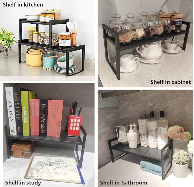 2 Pack Expandable Cabinet Shelf Organizer 16-26" L Stackable Kitchen Cou...