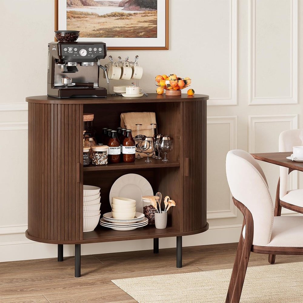 ComfyCorner 31.5" Fluted Buffet Sideboard Cabinet with Sliding Door, Walnut