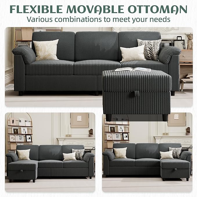 Vongrasig Convertible Sectional Sofa Couch, 3 Seat L Shaped Sofa with Removab...