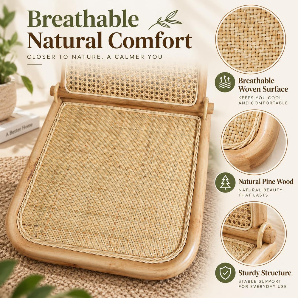 4-Gear Adjustable Folding Rattan Floor Chair Foldable Beach Chair Lazy Floor ...