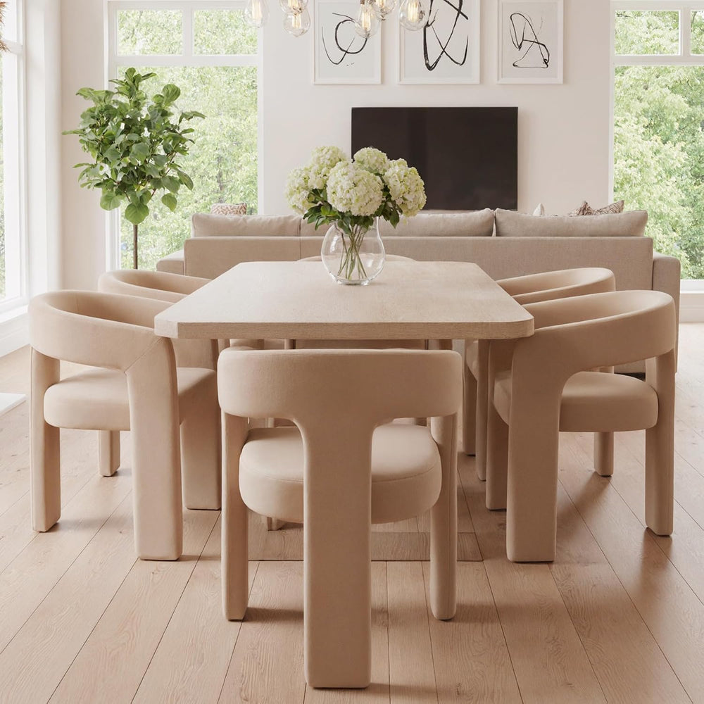 HNY Modern Velvet Barrel Dining Chairs Set of 6, Khaki