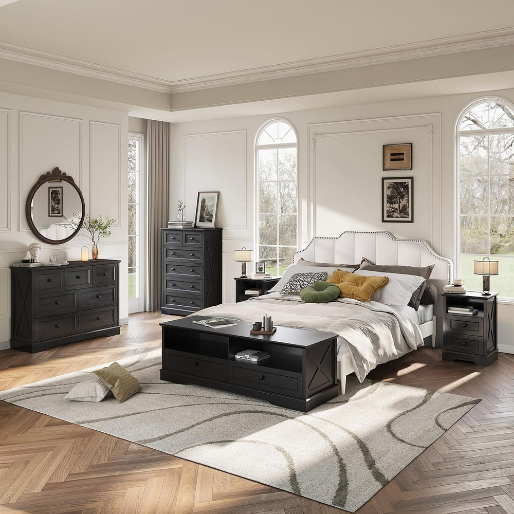 Farmhouse 6 Drawers Dresser Chests for Bedroom, Black 6 Chest of Drawers