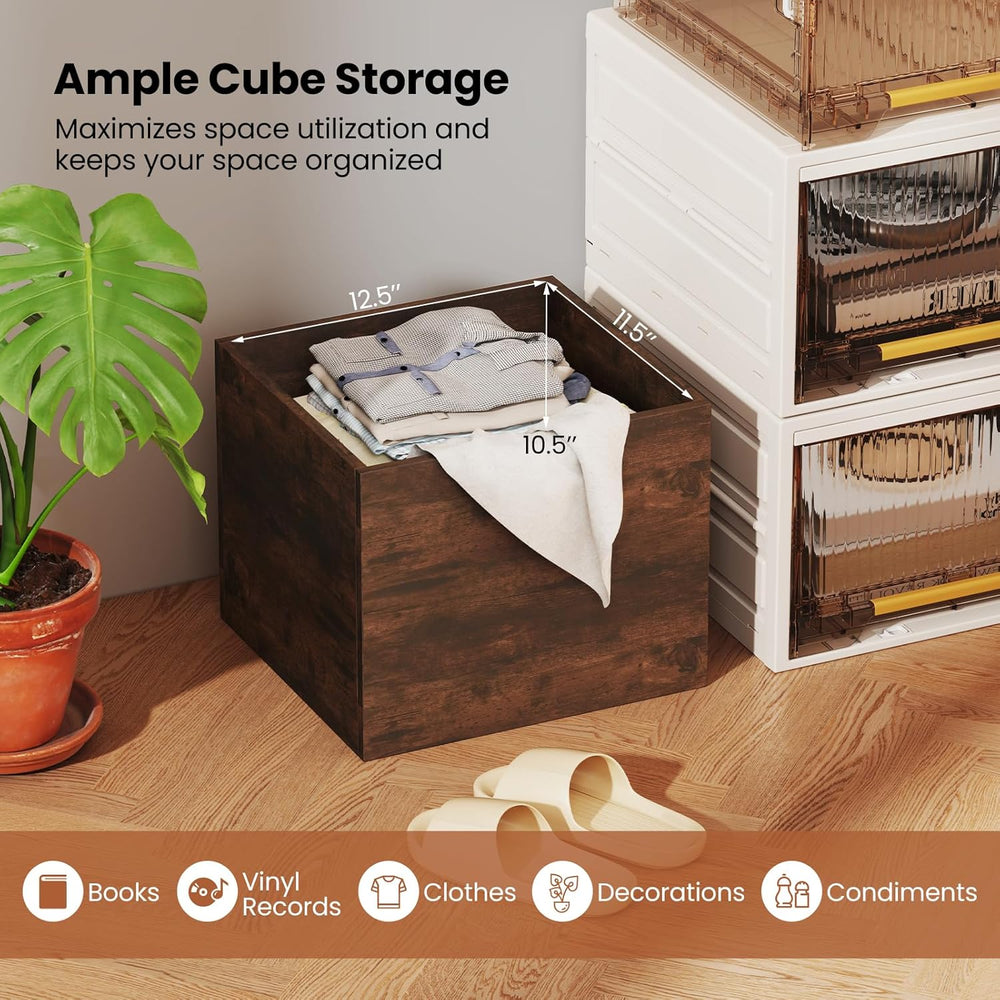 Giantex 4-Cube Bookcase, Stackable Cube Storage Organizer w/Open Bookshelf, W...
