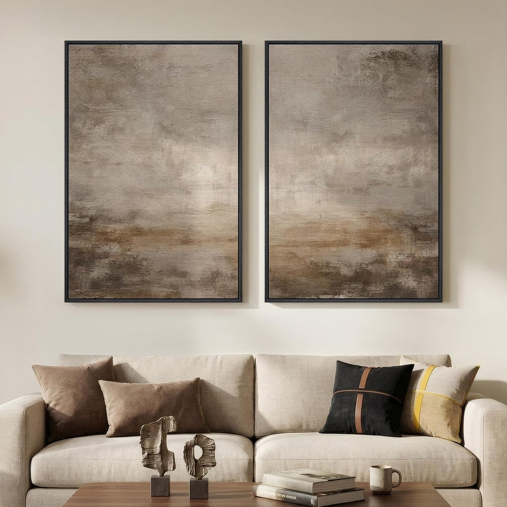 Large Framed Neutral Brown Abstract Wall Art for Living Room, 24x36 Inch