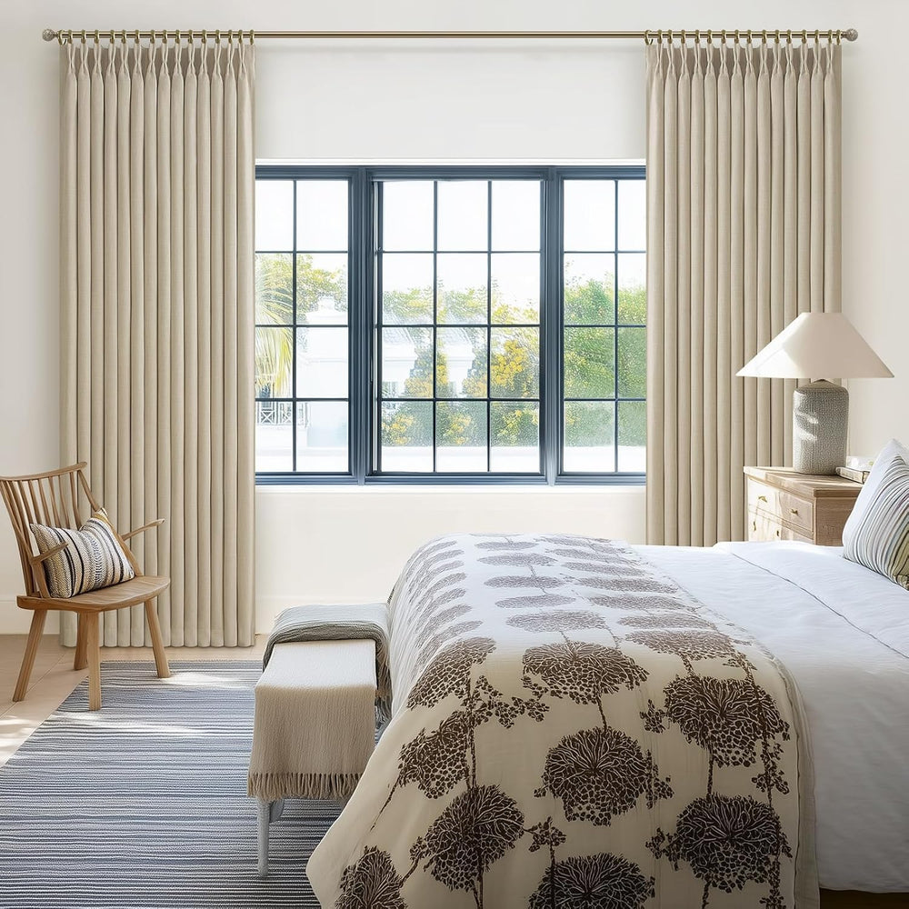 Heavy Natural Linen 100% Light Blocking Curtains & Drapes 96 Inches Long ...