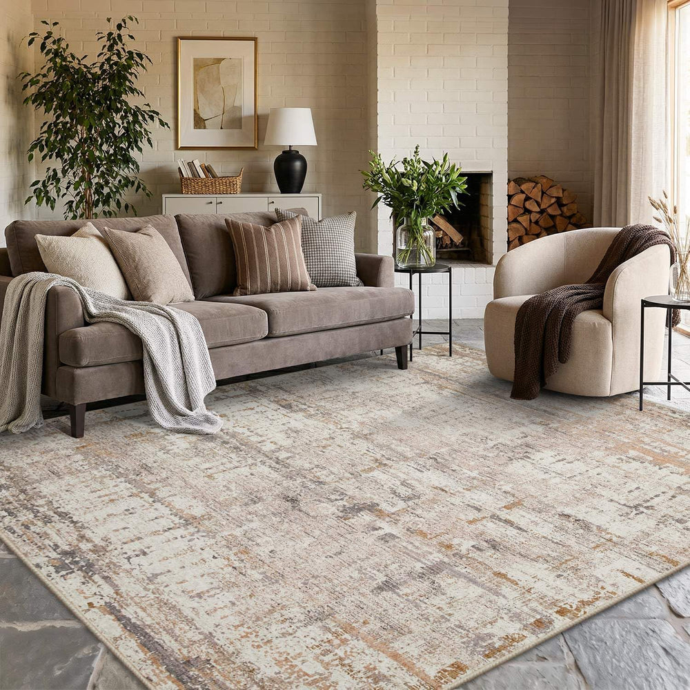 Rugxara 6x9 Area Rugs, Washable Beige Abstract Neutral Rug for Living Room