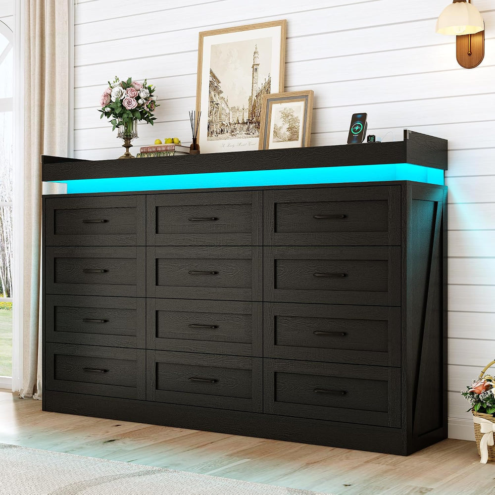 71" Wide 46" Tall Large Farmhouse 12 Drawers Dresser for Bedroom (B...