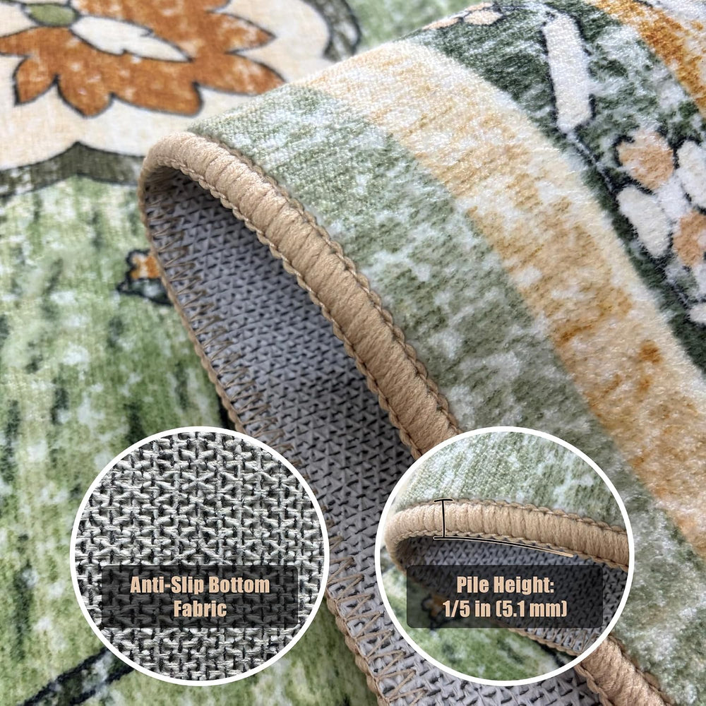 YARNSCAPE 6' x 9' Machine Washable Area Rug, Non-Slip Low-Pile Carpet