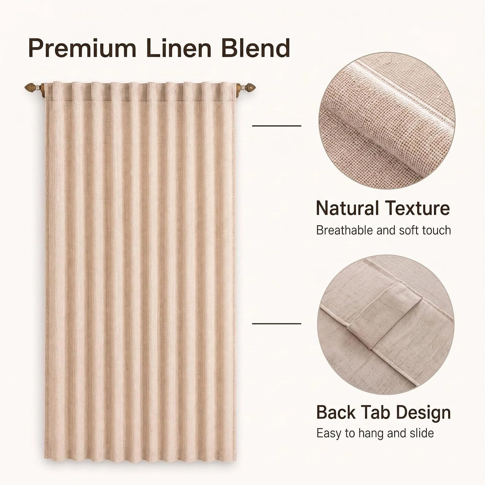 Linen Textured Sheer Boho Curtains 2 Panels Back Tab