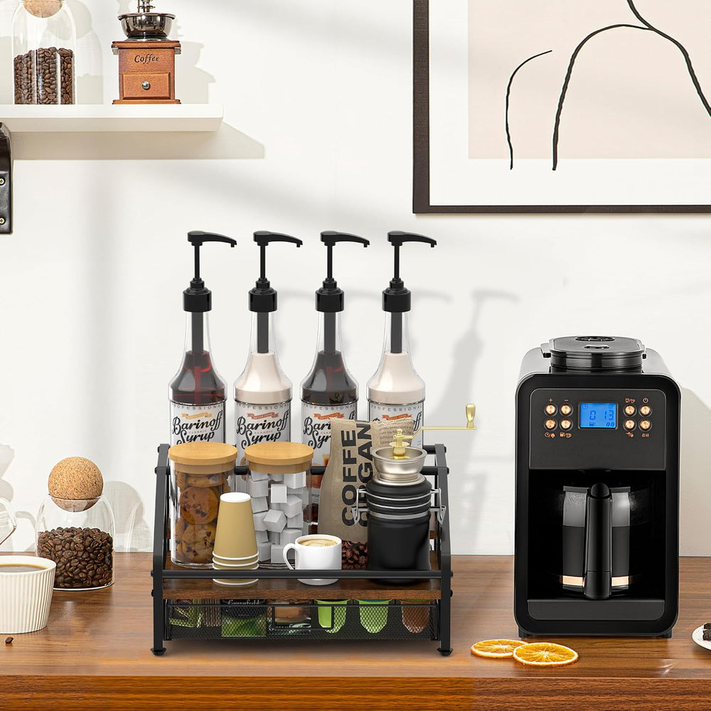 Alyoen Coffee Syrup Organizer Rack, 3-Tier Coffee Station Organizer for Count...
