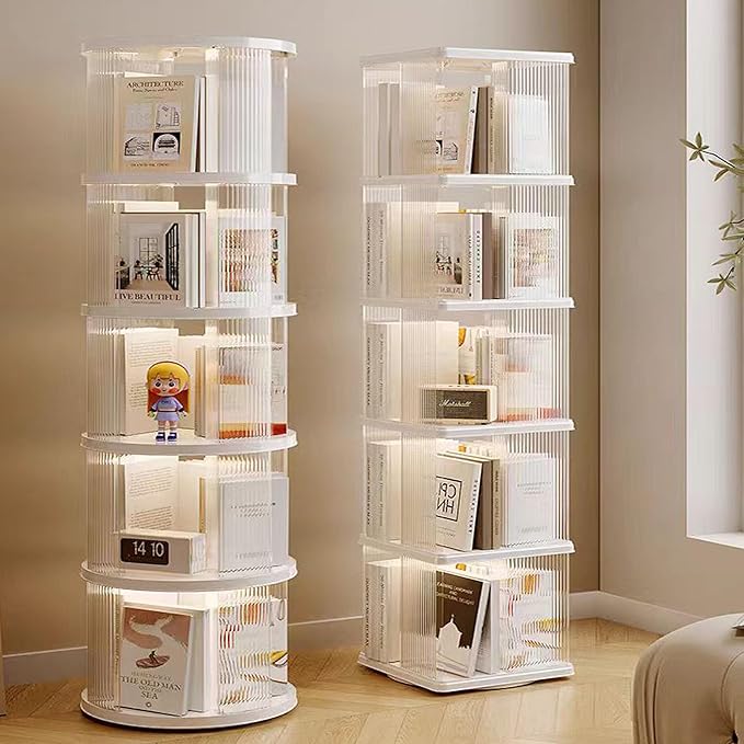 Rotating Bookshelf Tower, 360-Degree rotating bookshelves , Small-Space Corne...