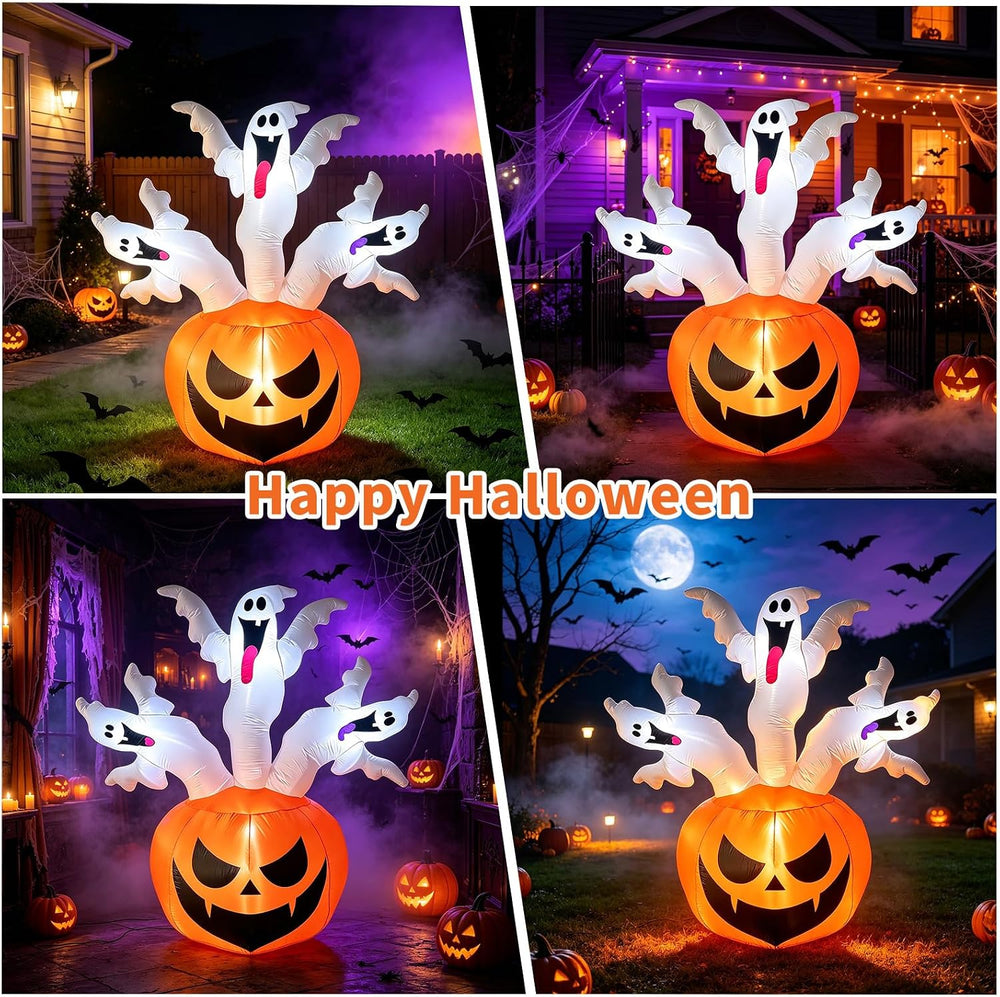 6 FT Halloween Inflatable Pumpkin with 3 Ghosts for Outdoor Decor