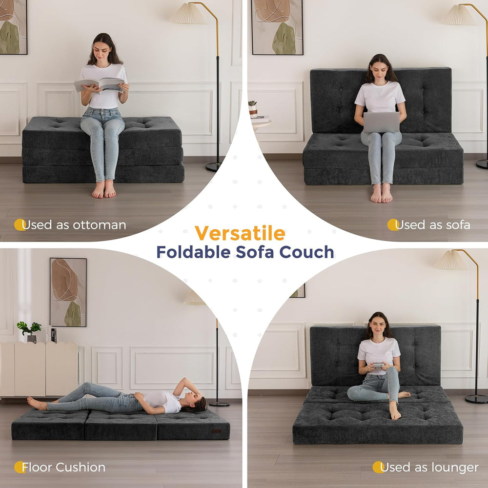 MAXYOYO 6" Folding Sofa Bed for Floor, Tufted Tri-Fold Floor Mattress wi...
