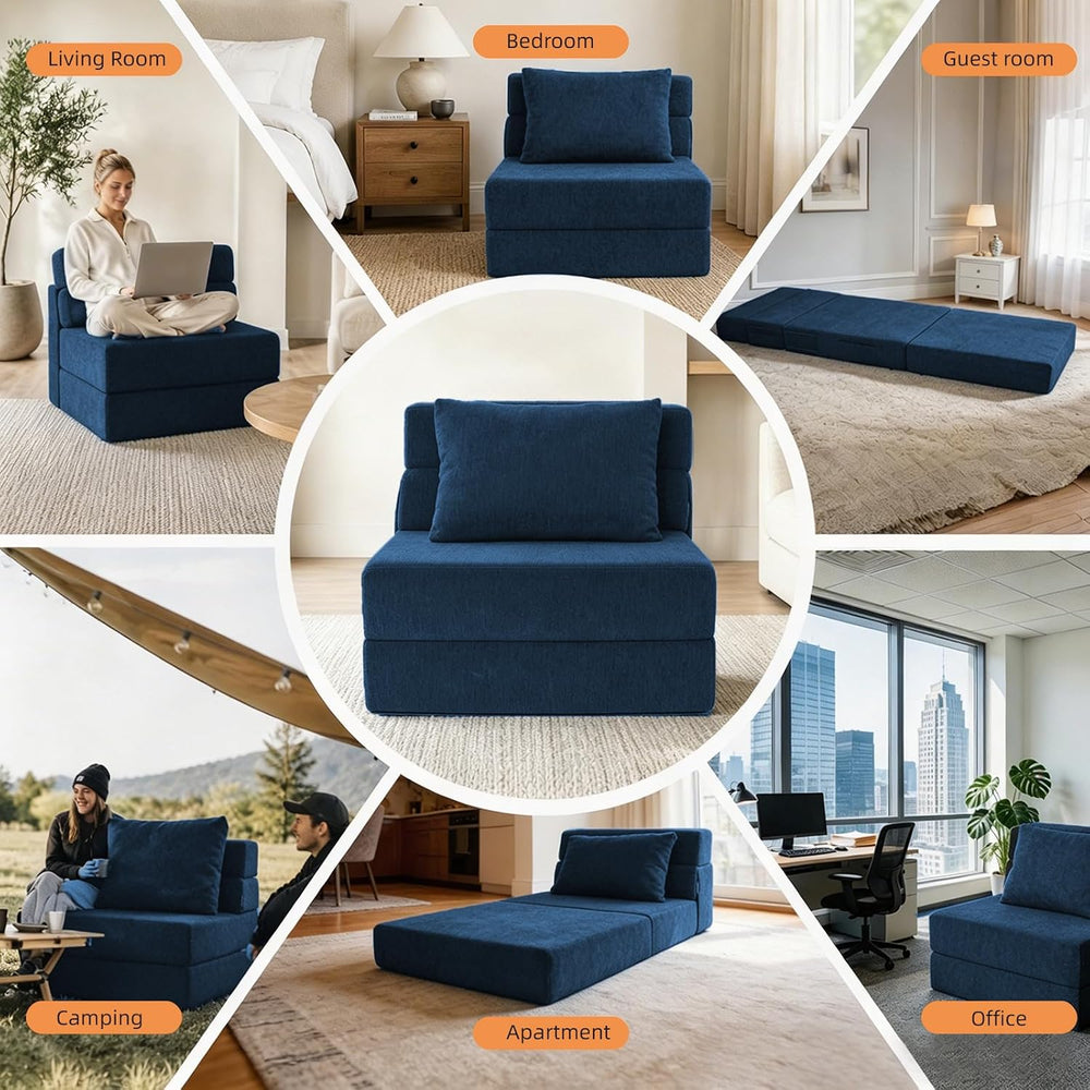 Folding Sofa Bed, Convertible Sleeper Chair Bed with Pillow