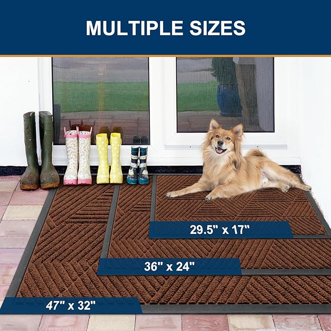 Smiry Front Door Mat Outside Entrance, Heavy Duty Sturdy Natural Rubber Doormat