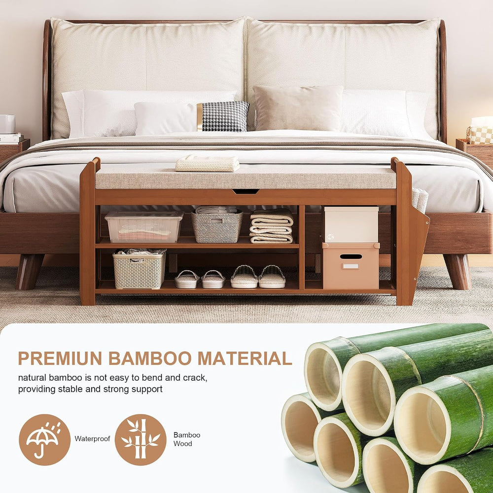 PETKABOO 39.4" Bamboo Shoe Rack Bench, 3-Tier Entryway Bench with Thick ...