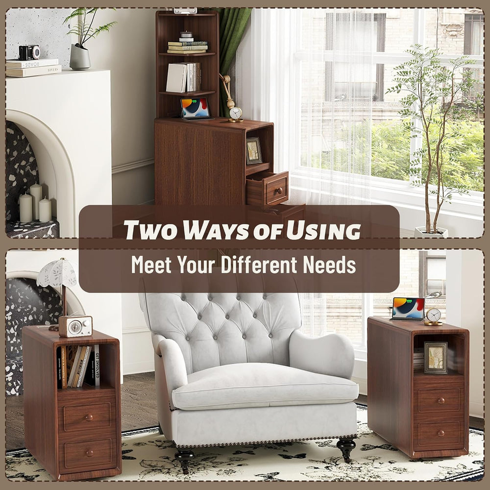Tall Side Table Fully Assembled End Tables with Charging Station, 47 Inch Hig...