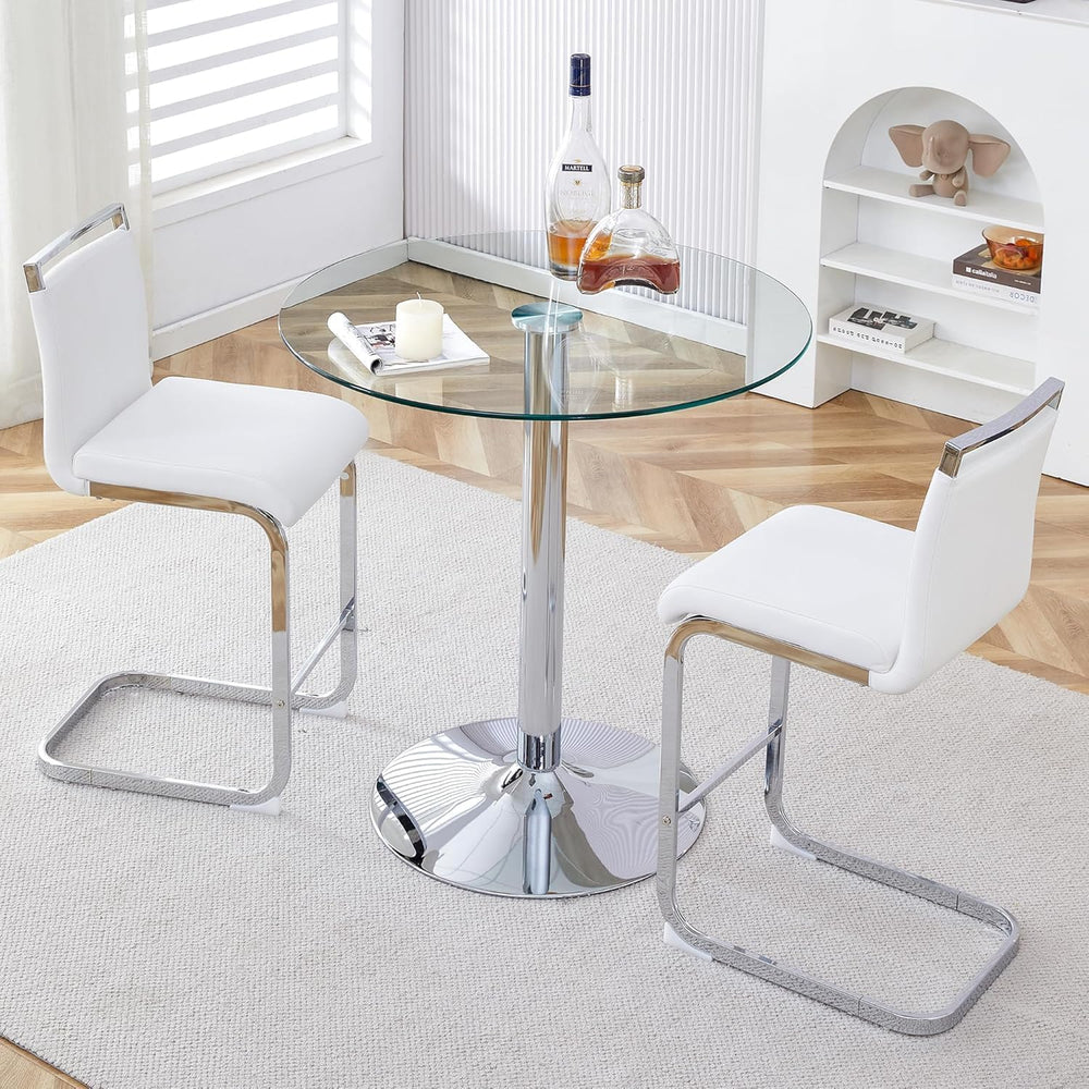 3 Pecies Round Glass Dining Table Set for 2, Small Circle Kitchen Table with ...