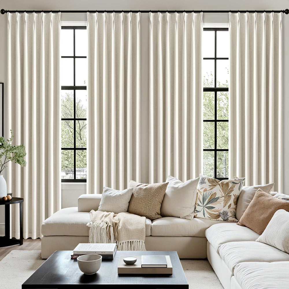 MIULEE Natural Pinch Pleated 100% Blackout Linen Curtains 40x84 Inches