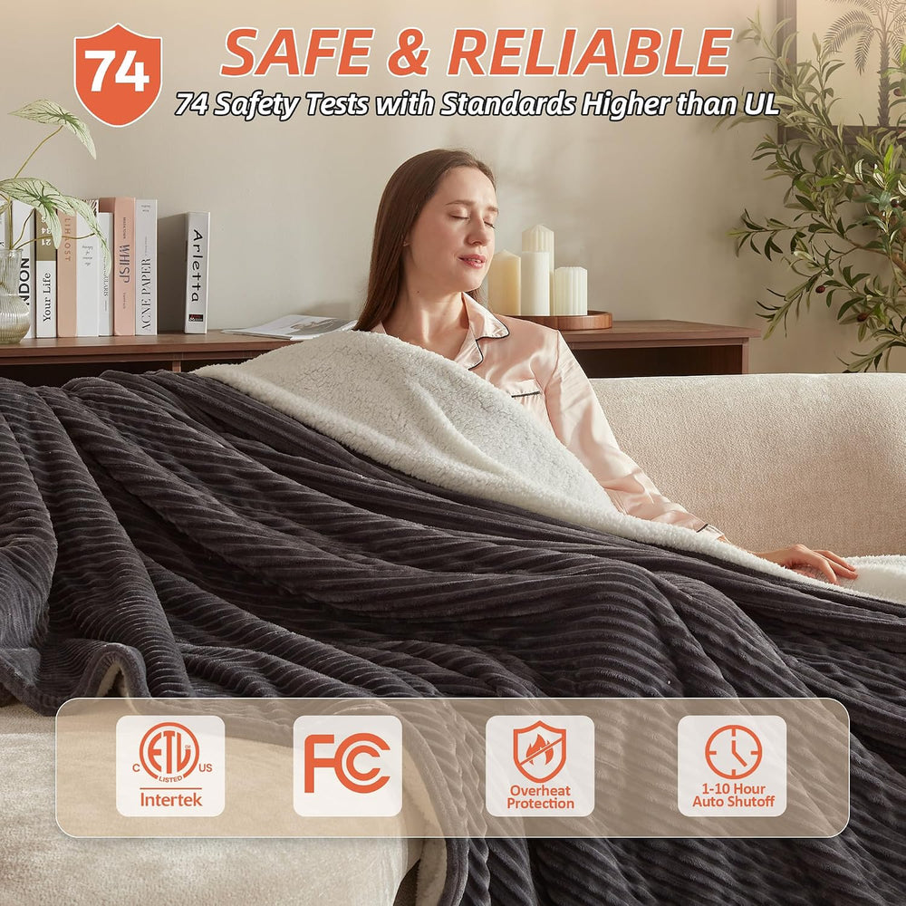 Electric Heated Blanket,50"x60" Heating Throw Flannel Grey